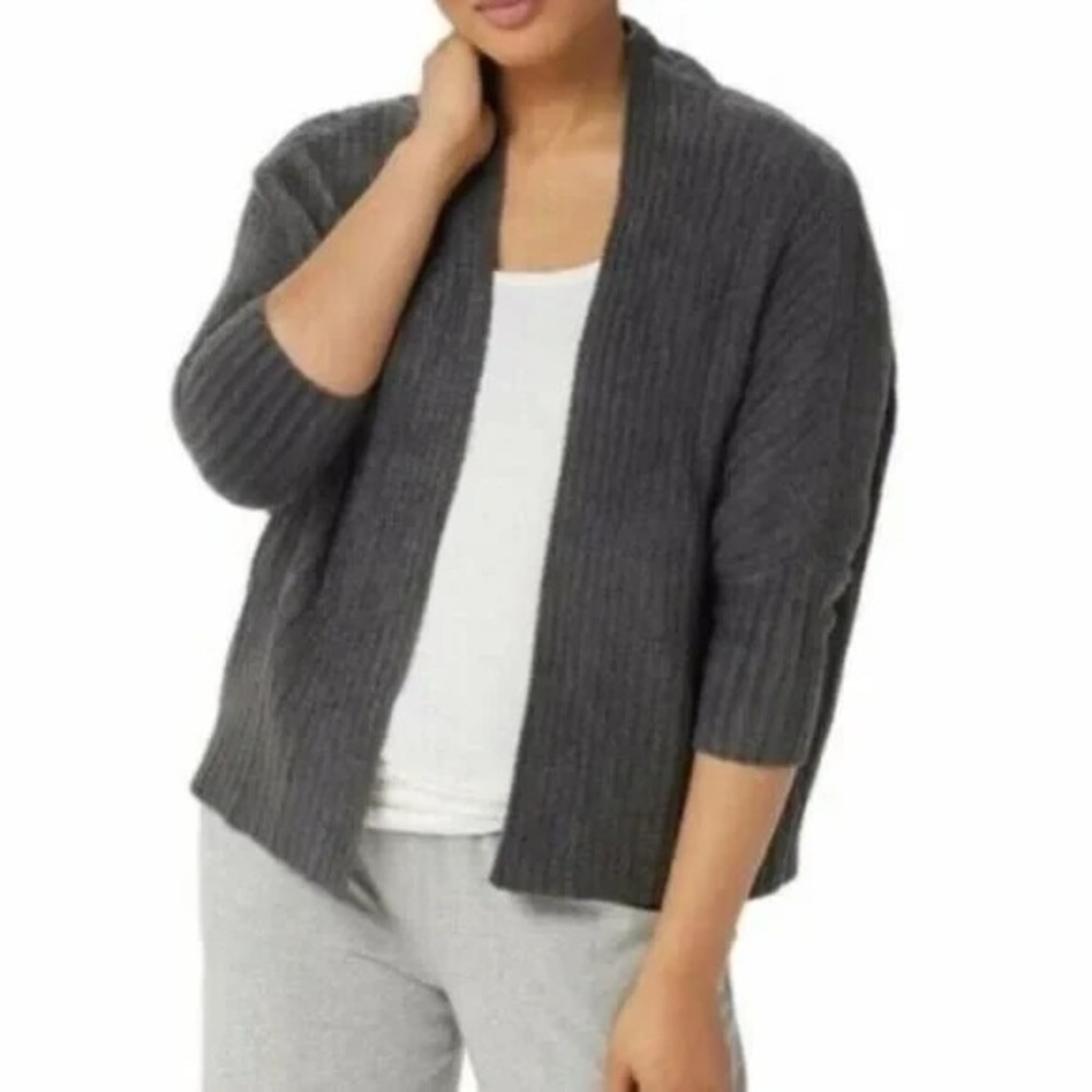 Barefoot Dreams Cozy Chic Lite Ribbed Shrug Cardigan Carbon Gray Plus Size 3X - Picture 11 of 12